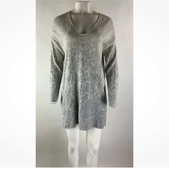 J. Jill Dresses & Skirts - Pure Jill Sz M Printed Pullover Sweater Dress Cream Gray Cotton Viscose Vneck